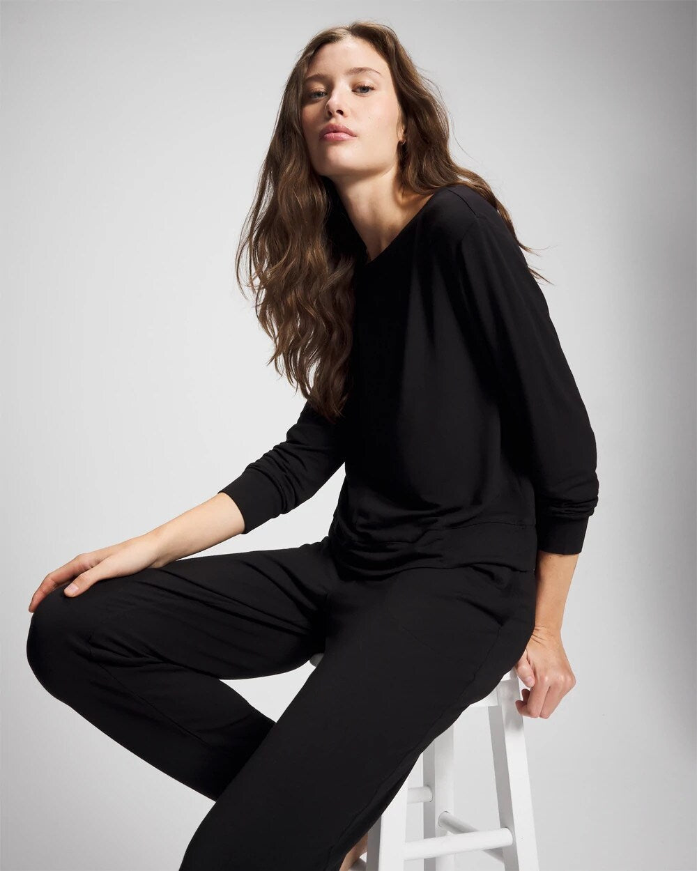 BLACK - Long-Sleeve Pajama Top