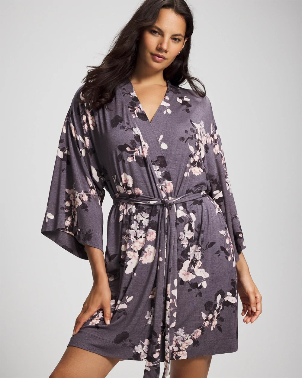 FLORAL DREAMS GRAY - Short Robe
