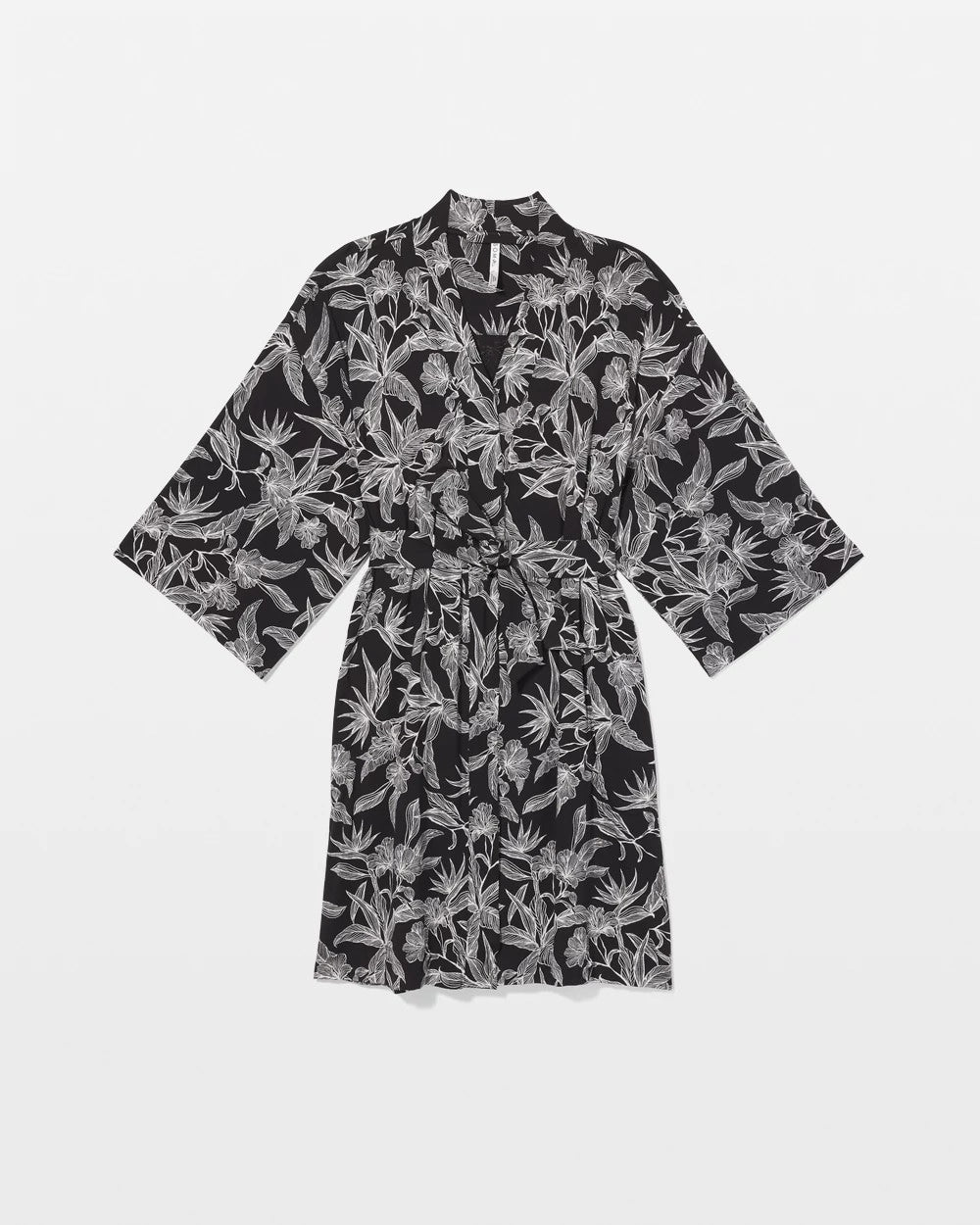 PLUMERIA BLOOMS BLK CH - Short Robe