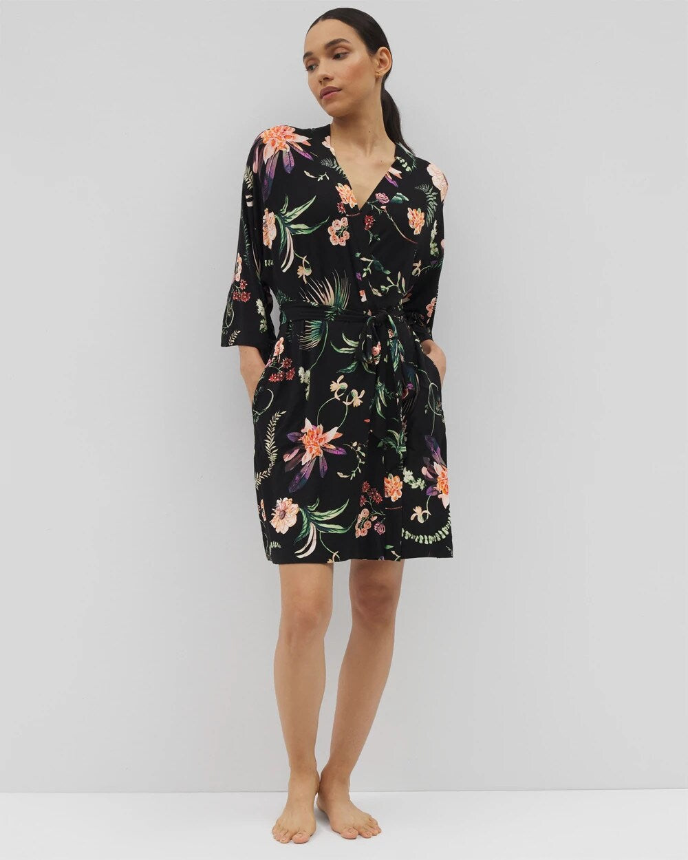 PARADISE PLUMES BLACK - Short Robe