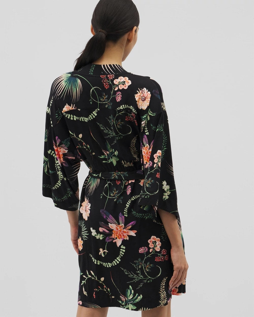 PARADISE PLUMES BLACK - Short Robe