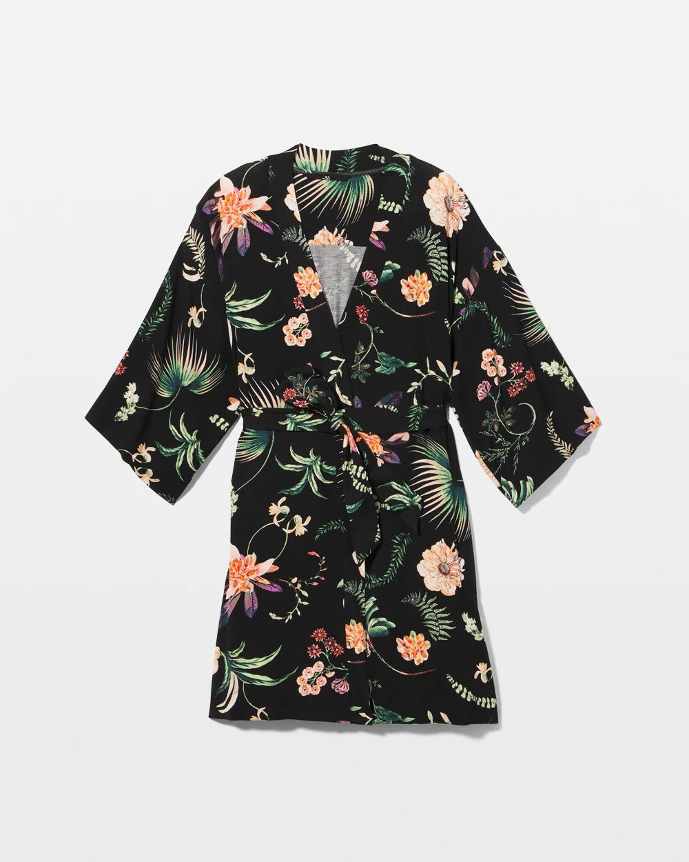 PARADISE PLUMES BLACK - Short Robe