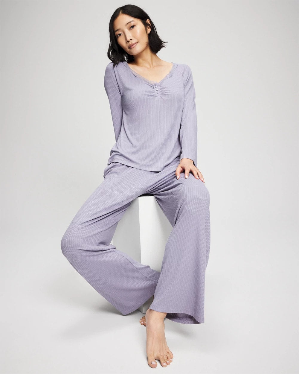LAVENDER CLOUD - Pointelle Long Sleeve Pajama Top