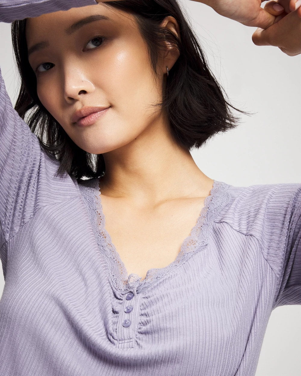 LAVENDER CLOUD - Pointelle Long Sleeve Pajama Top