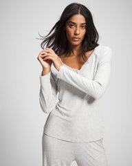 HEATHER FROST - Pointelle Long Sleeve Pajama Top