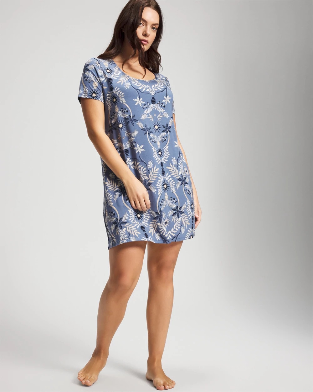 BOTANICAL TILE SUNDOWN - Short Sleeve Scoop Neck Sleepshirt