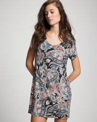 REGAL PAISLEY BLACK - Short Sleeve Scoop Neck Sleepshirt