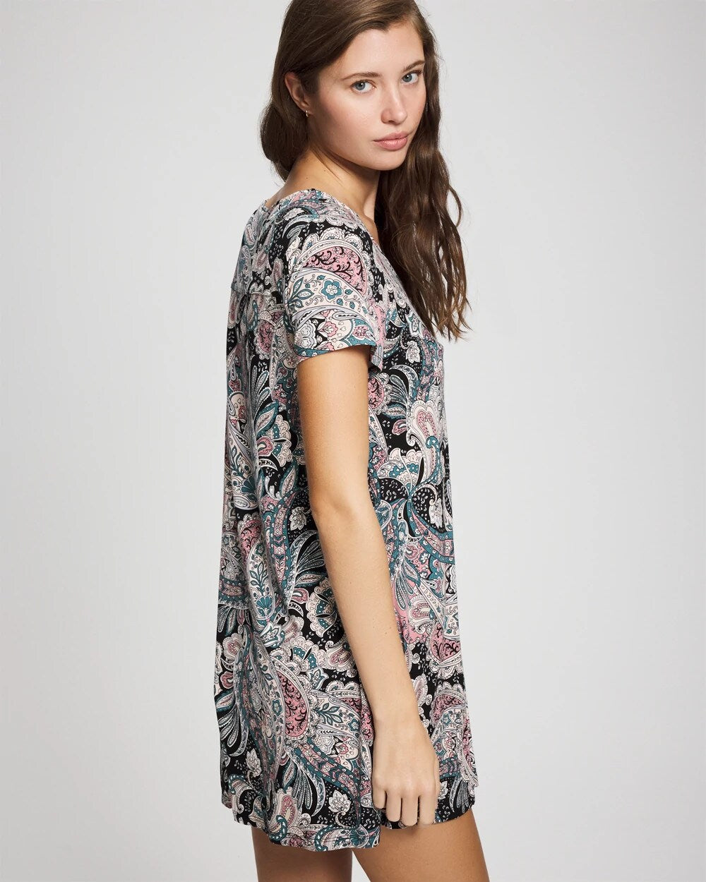 REGAL PAISLEY BLACK - Short Sleeve Scoop Neck Sleepshirt