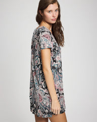 REGAL PAISLEY BLACK - Short Sleeve Scoop Neck Sleepshirt