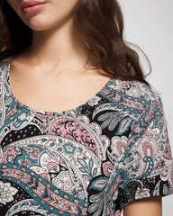 REGAL PAISLEY BLACK - Short Sleeve Scoop Neck Sleepshirt