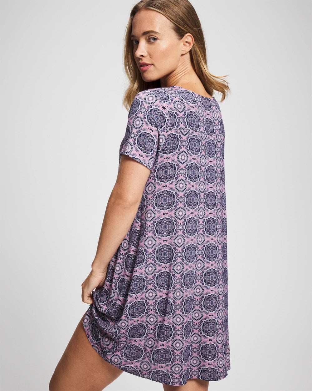 HAVEN TILE MINI LILAC WIN - Short Sleeve Scoop Neck Sleepshirt