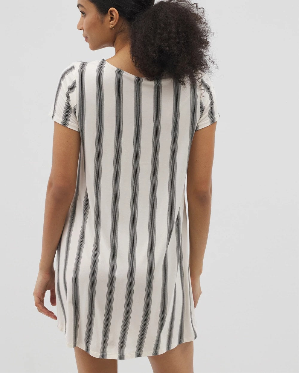 HAMPTON STRIPE BLACK - Short Sleeve Scoop Neck Sleepshirt
