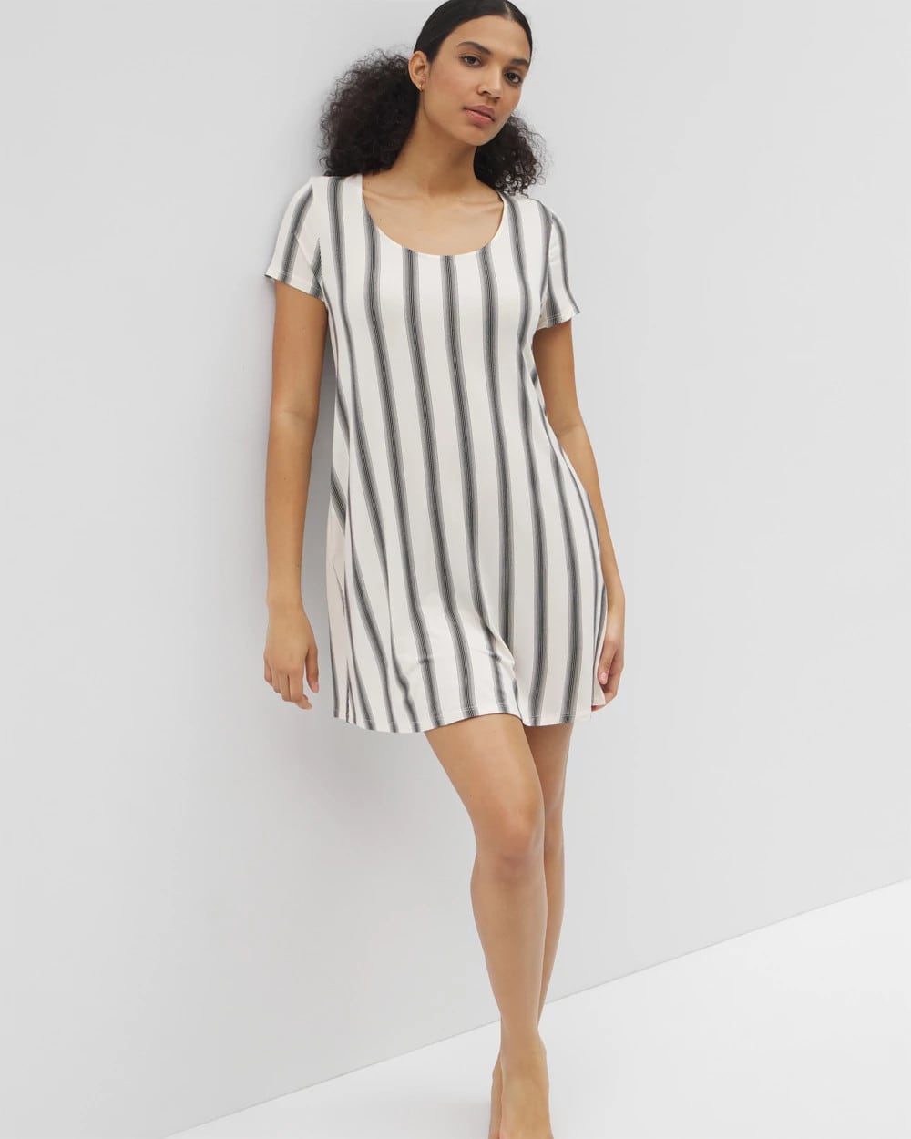 HAMPTON STRIPE BLACK - Short Sleeve Scoop Neck Sleepshirt