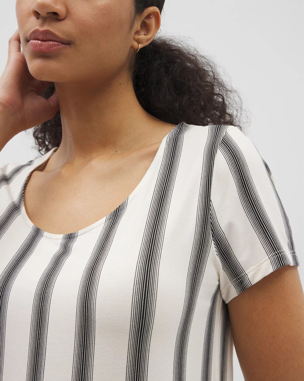 HAMPTON STRIPE BLACK - Short Sleeve Scoop Neck Sleepshirt