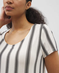 HAMPTON STRIPE BLACK - Short Sleeve Scoop Neck Sleepshirt