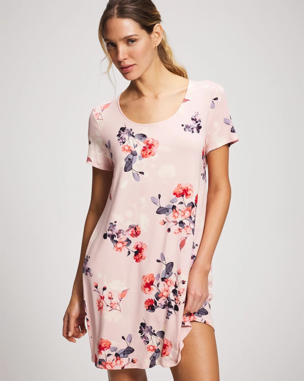 FLORAL DREAMS PINK BLUSH - Short Sleeve Scoop Neck Sleepshirt