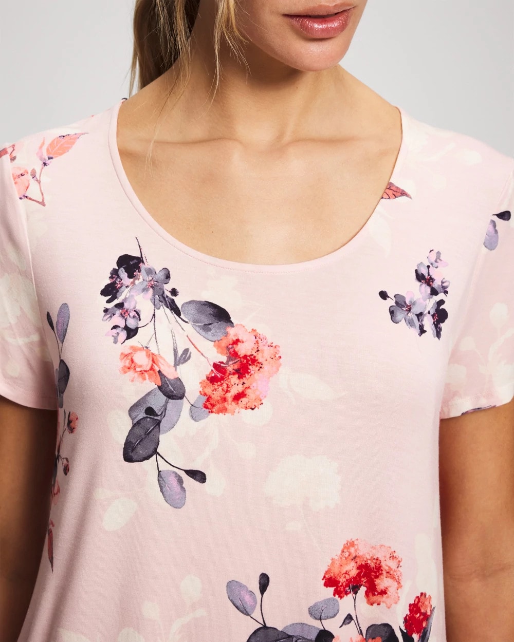 FLORAL DREAMS PINK BLUSH - Short Sleeve Scoop Neck Sleepshirt