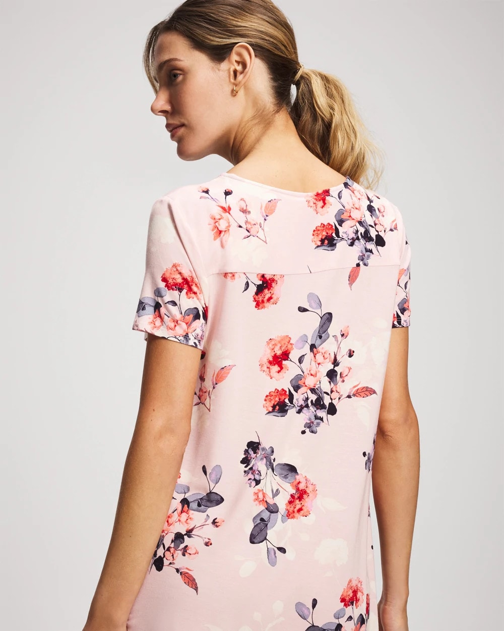 FLORAL DREAMS PINK BLUSH - Short Sleeve Scoop Neck Sleepshirt
