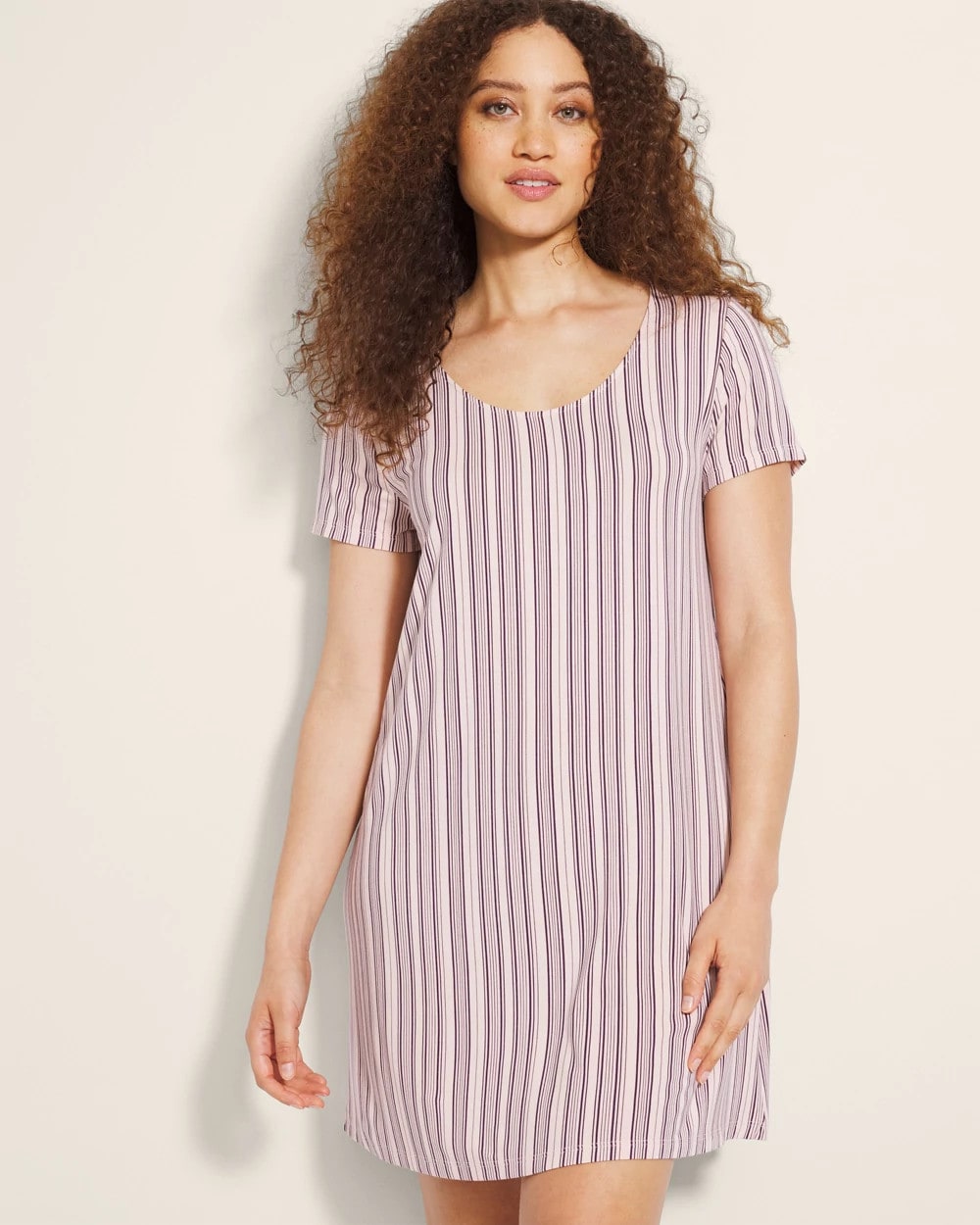 AMITY STRIPE SEPIA ROSE - Short Sleeve Scoop Neck Sleepshirt