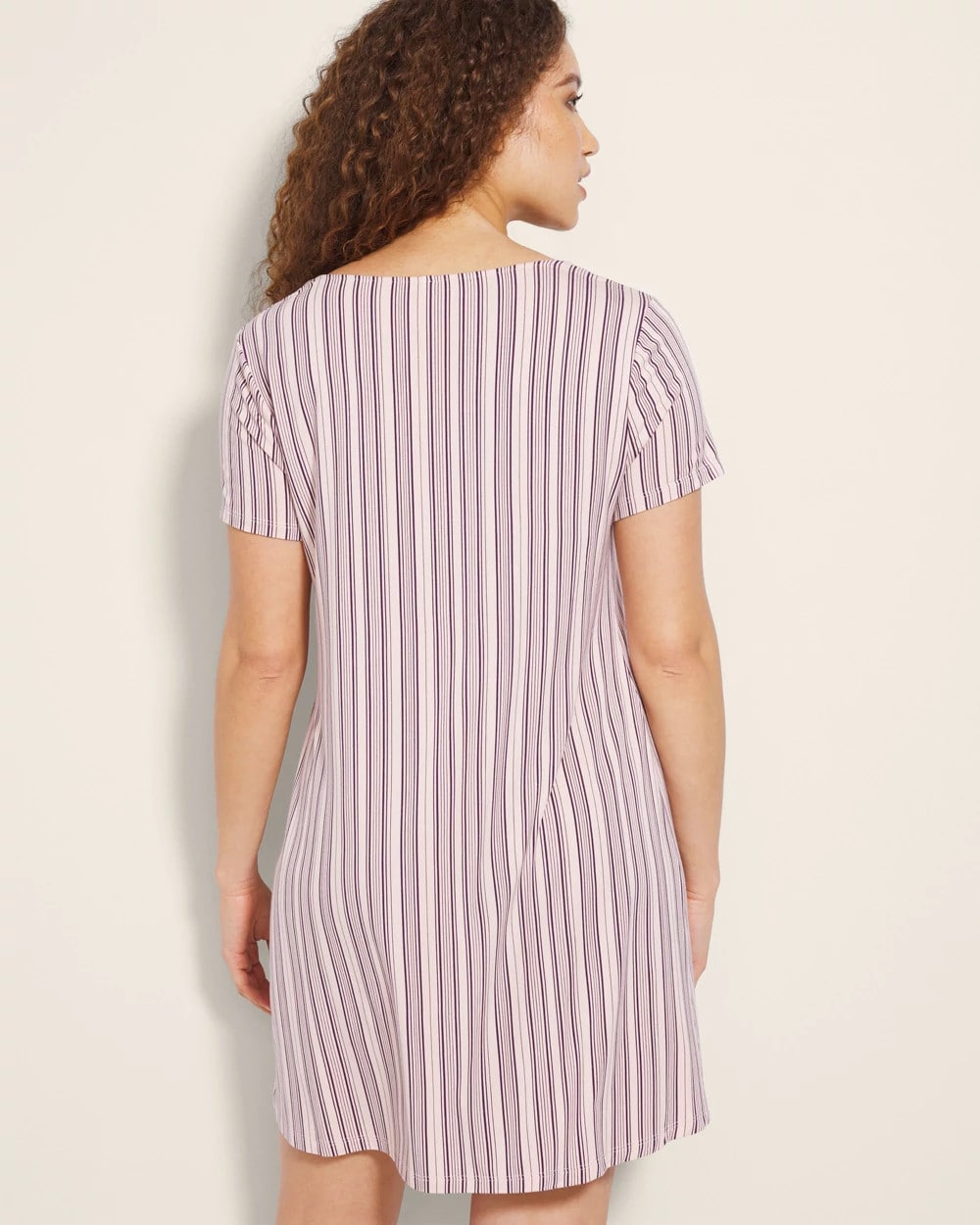 AMITY STRIPE SEPIA ROSE - Short Sleeve Scoop Neck Sleepshirt