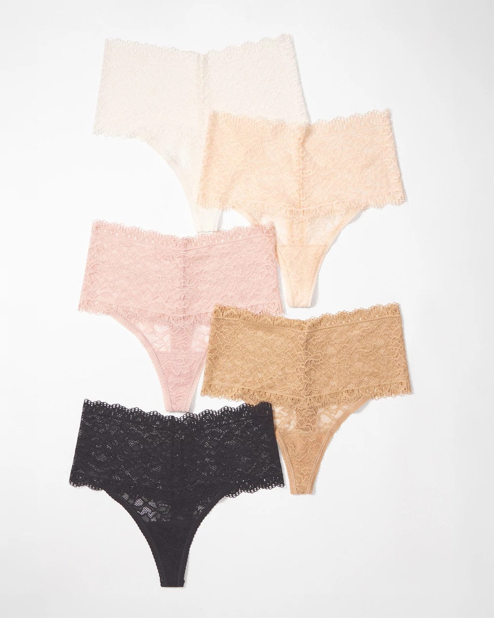 BASIC MULTI PACK - High-Waist Thong Panty with Enchanting Lace 5 Pack
