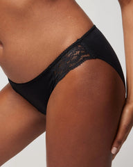 BLACK - Cotton Blend Bikini Panty with Lace