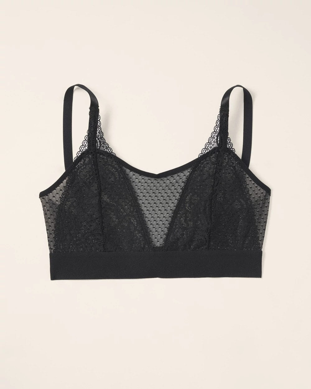 BLACK - Wireless Pocketed Cupless Lace Bralette