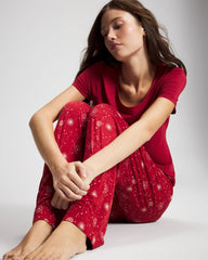 FIRST NIGHT RED/FOIL - Packaged Short-Sleeve Pant Pajama Set