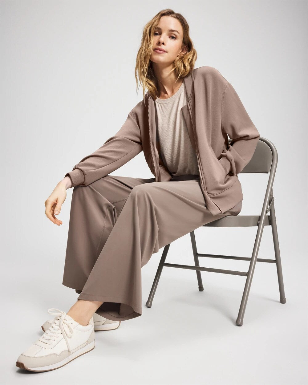 DARK TAUPE - High-Waist Wide-Leg Pants