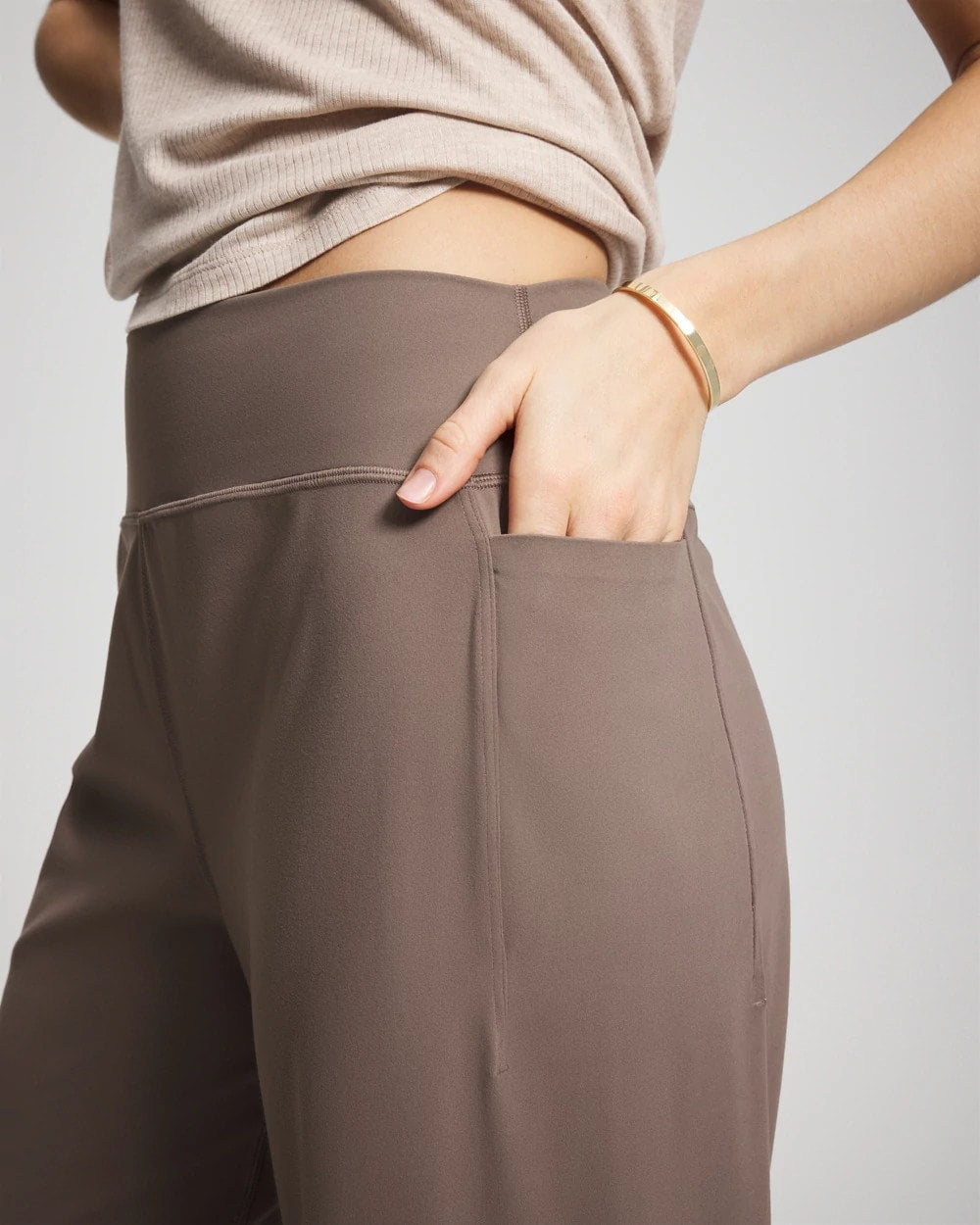 DARK TAUPE - High-Waist Wide-Leg Pants