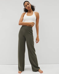 DARK GRAY OLIVE - High-Waist Wide-Leg Pants