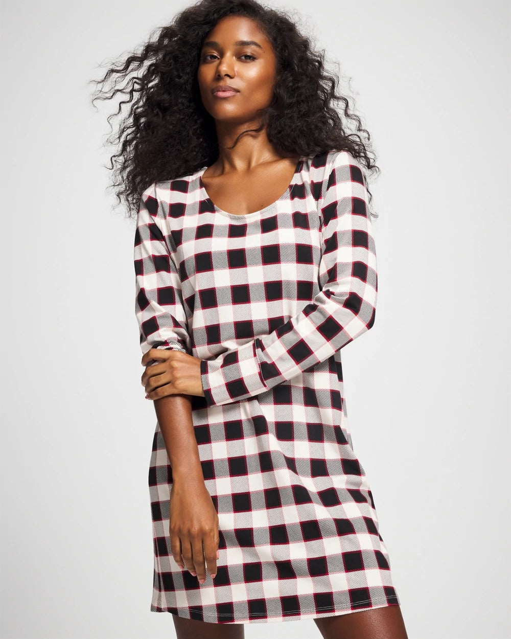 DREAMSCAPE PLAID BLACK - Long-Sleeve Sleepshirt