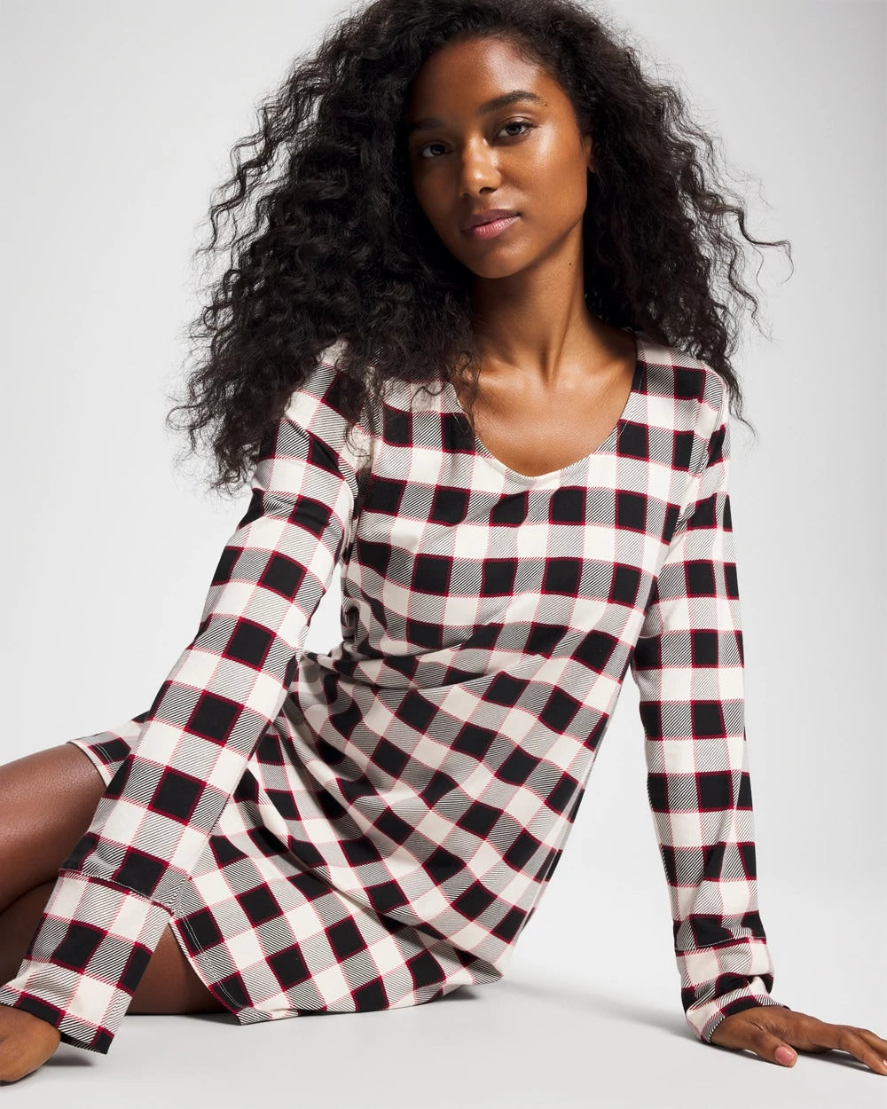 DREAMSCAPE PLAID BLACK - Long-Sleeve Sleepshirt