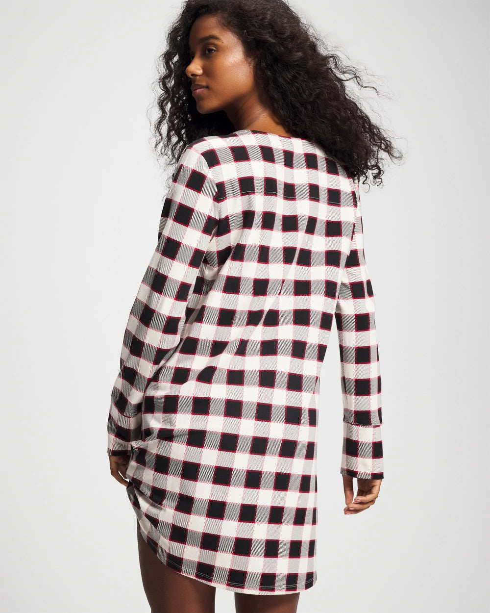 DREAMSCAPE PLAID BLACK - Long-Sleeve Sleepshirt