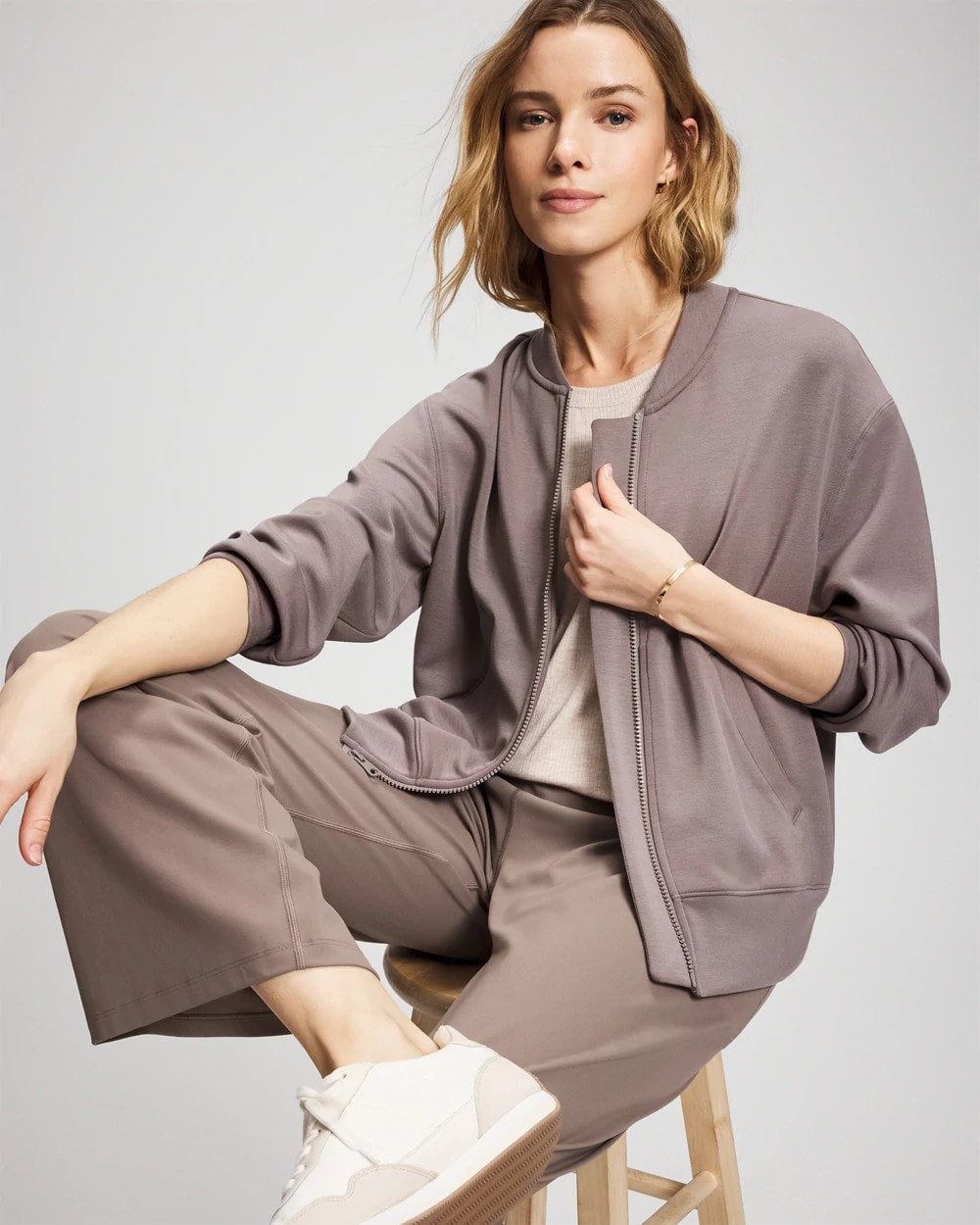 DARK TAUPE - Modern Modal Bomber Jacket