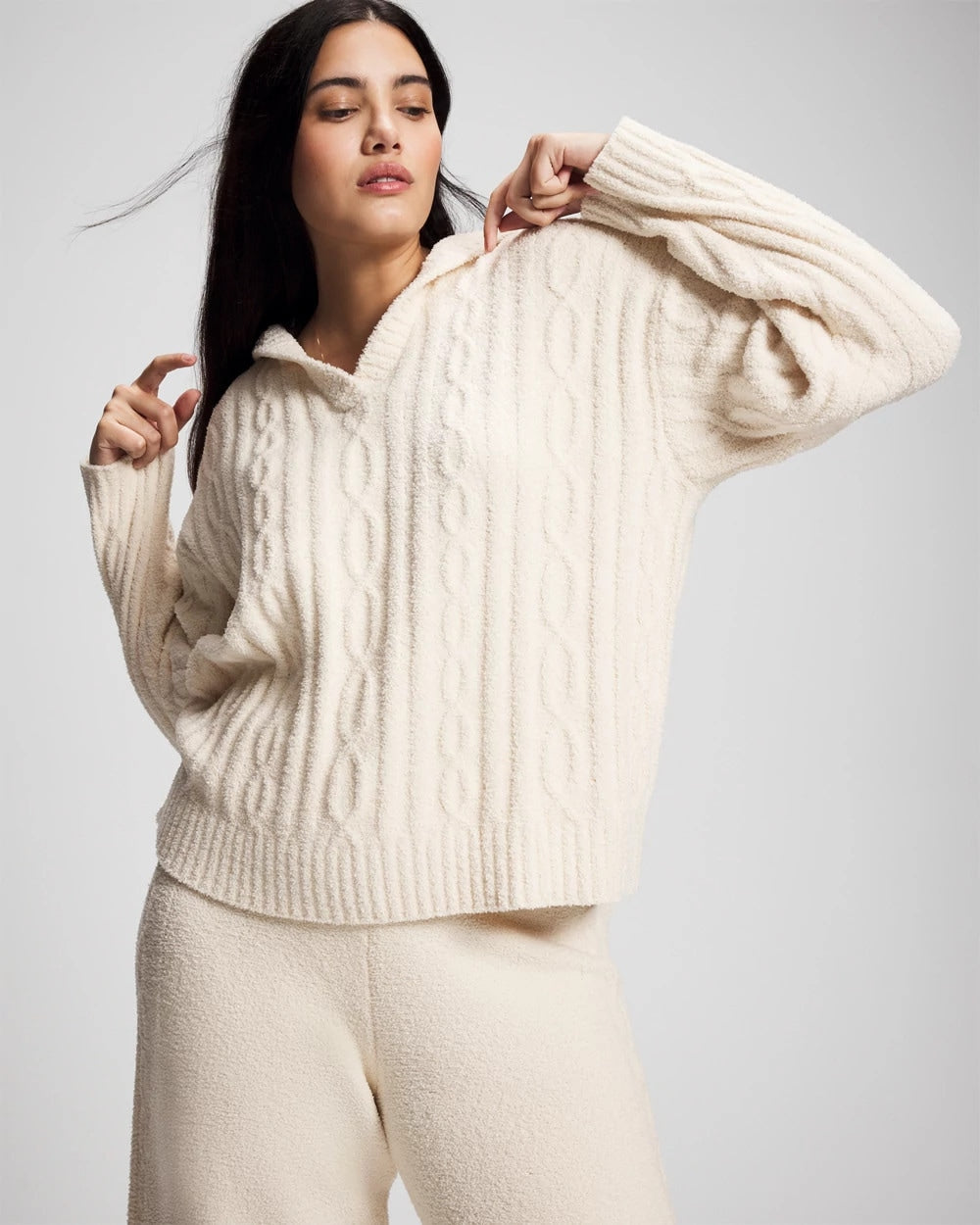 PARCHMENT - Cable Knit Plush Hoodie