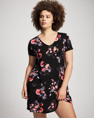 FLORAL DREAMS BLACK - Short Sleeve Sleepshirt