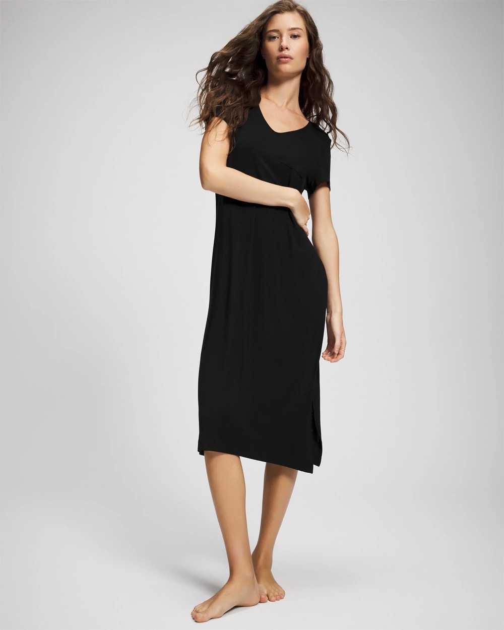 BLACK - Short Sleeve Long Sleepshirt