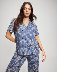 BOTANICAL TILE SUNDOWN - Short Sleeve Notch Collar Pajama Top