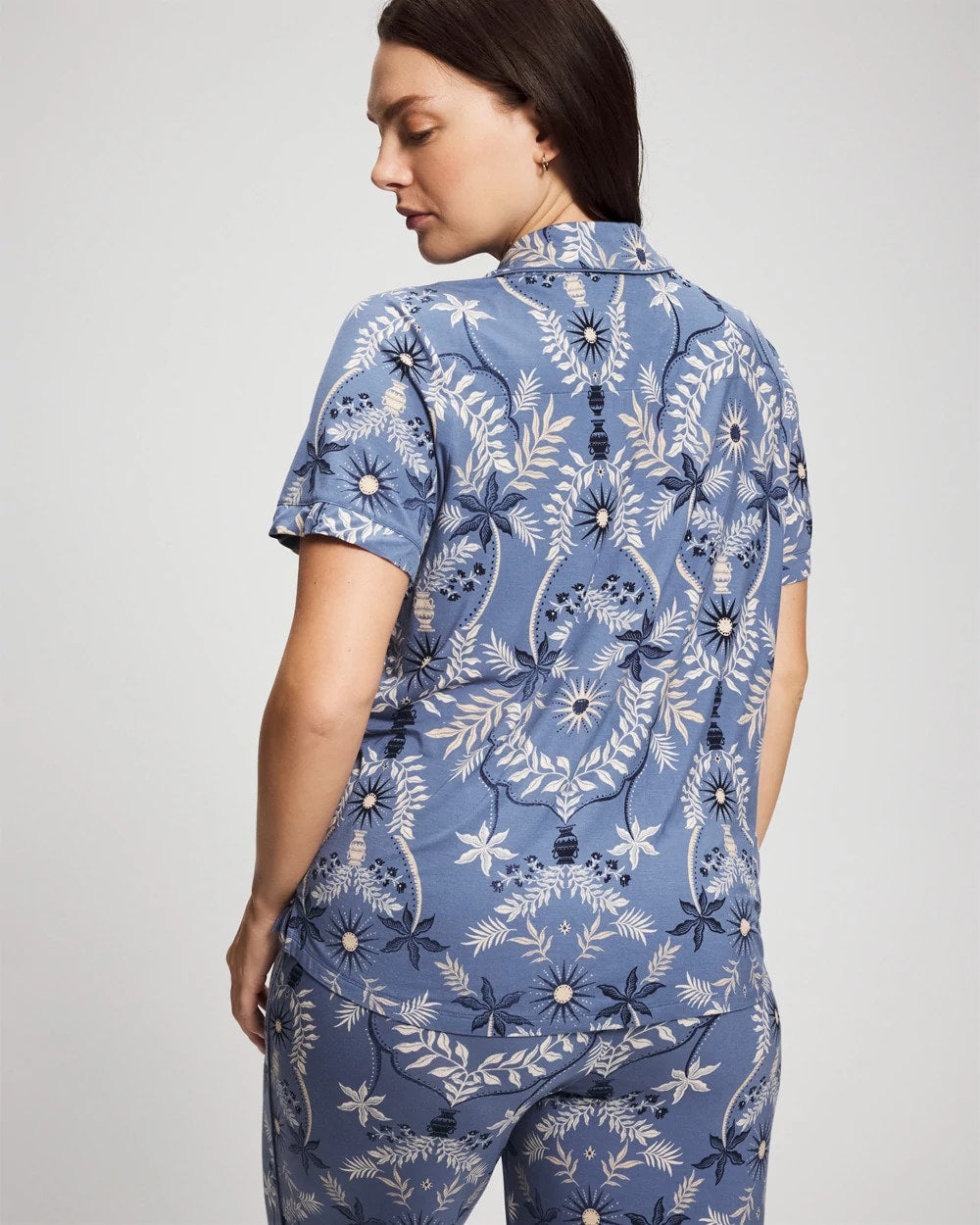 BOTANICAL TILE SUNDOWN - Short Sleeve Notch Collar Pajama Top