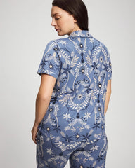 BOTANICAL TILE SUNDOWN - Short Sleeve Notch Collar Pajama Top