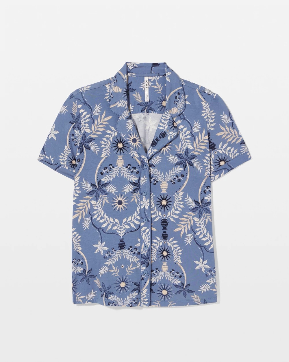 BOTANICAL TILE SUNDOWN - Short Sleeve Notch Collar Pajama Top