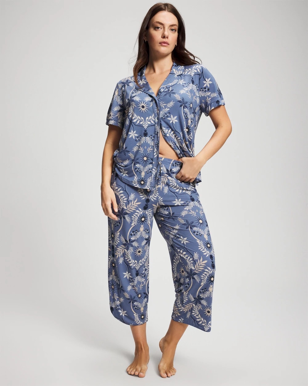 BOTANICAL TILE SUNDOWN - Piped Crop Pajama Pants
