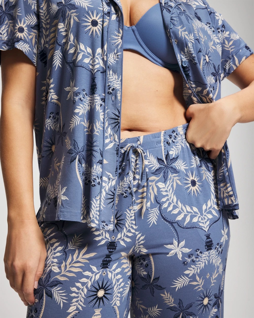 BOTANICAL TILE SUNDOWN - Piped Crop Pajama Pants
