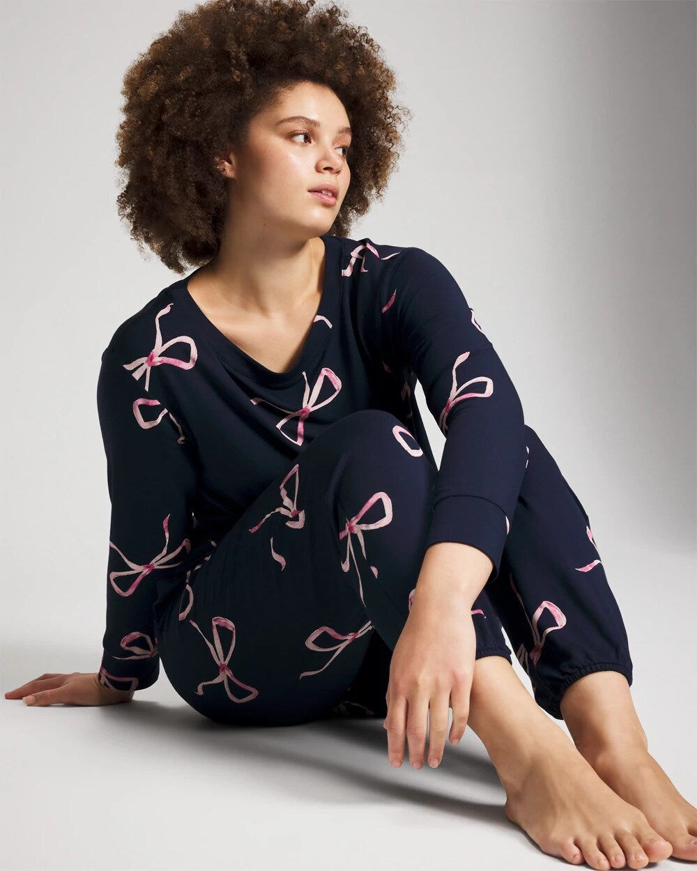 BELOVED BOWS GRAND NAVY - Banded Ankle Pajama Pant