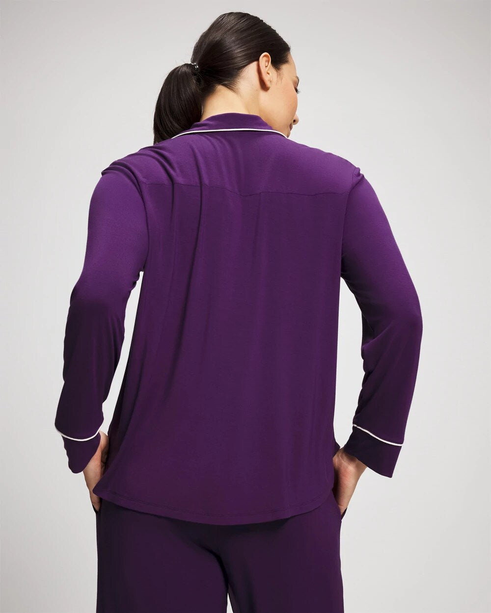 BLACKBERRY - Long Sleeve Notch Collar w/ Piped Placket Pajama Top