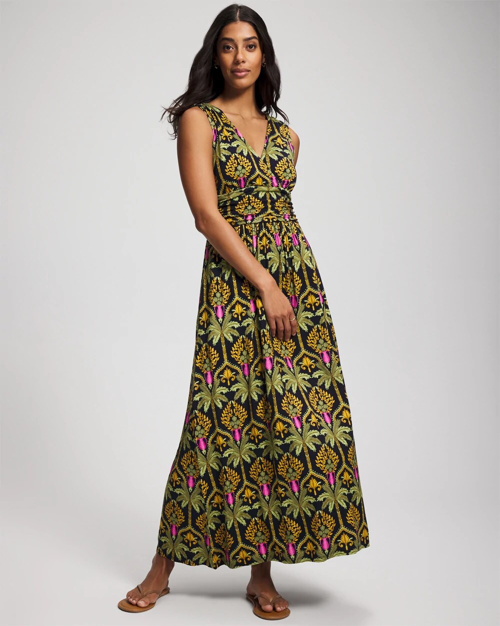 PALMY PATTERNS NAVY - Goddess Maxi Bra Dress