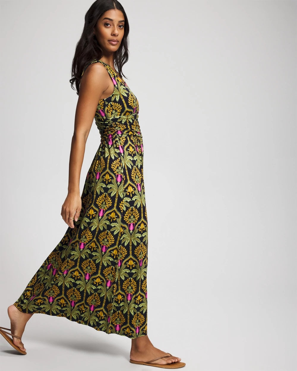 PALMY PATTERNS NAVY - Goddess Maxi Bra Dress