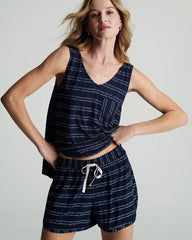 BOHO STRIPE NAVY - Curved Hem Pajama Shorts
