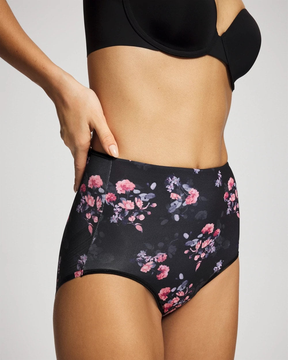 FLORAL DREAMS BLACK MINI - High-Waist Brief Panty